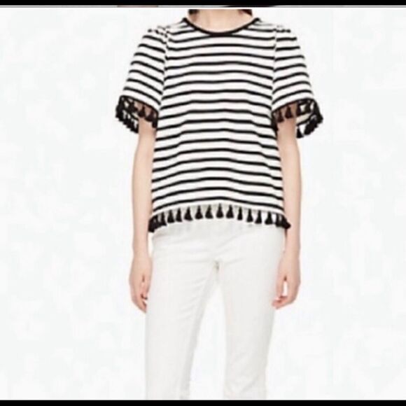 Kate Spade White Striped Crew Neck T-Shirt - Picture 1 of 7